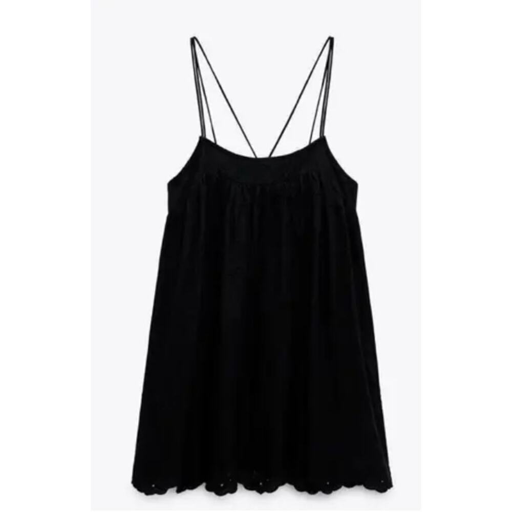 ZARA EMBROIDERED EYELET JUMPSUIT BLACK Size XS Casual